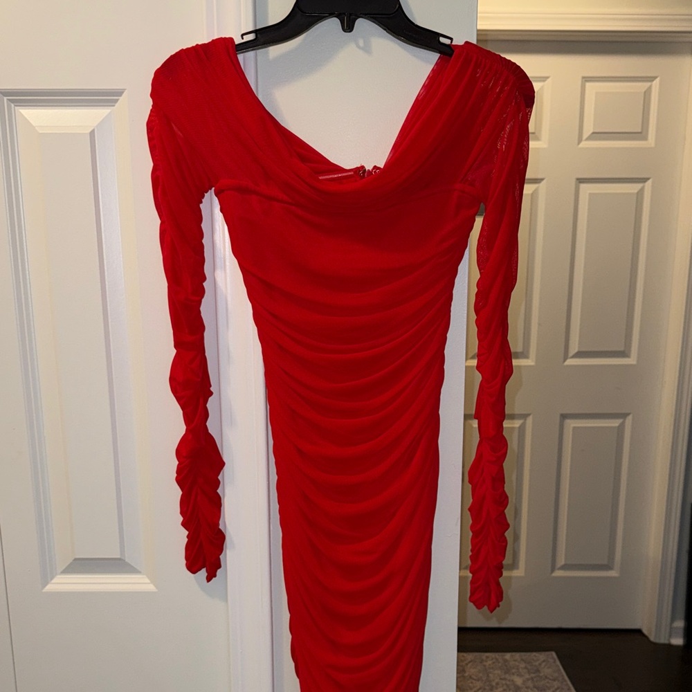 Fashion Nova Vibrant Red Long Sleeve Dress